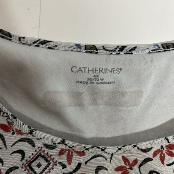 CATHERINES Women Mesh Tunic Top 3/4 Sleeve Floral Multicolor Scoop Neck Sz 4X - Picture 5 of 7